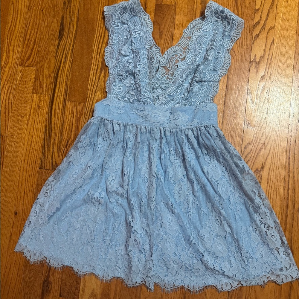 MAJORELLE Light Blue Lace Mini Dress